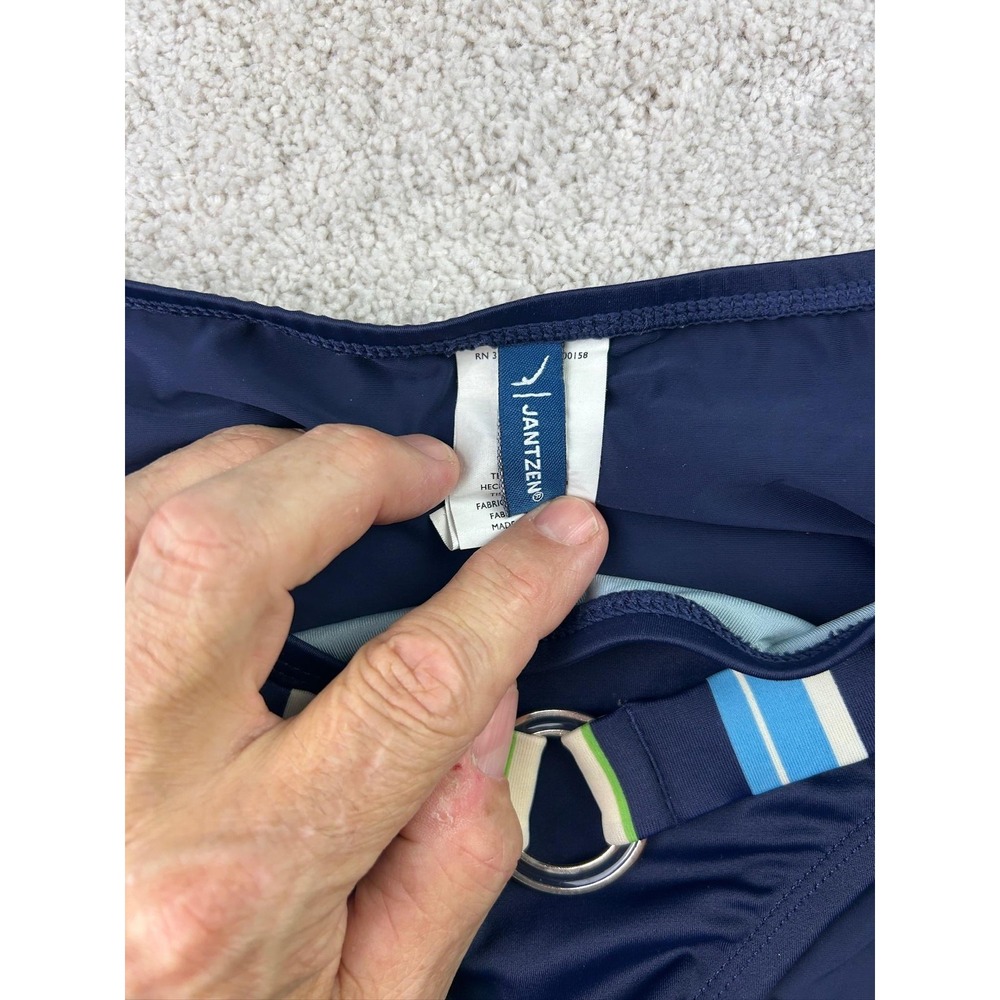 Jantzen‎ Bikini Bottom Womens Size 10 Blue Striped Belted Swimwear Swim Briefs - Picture 3 of 7